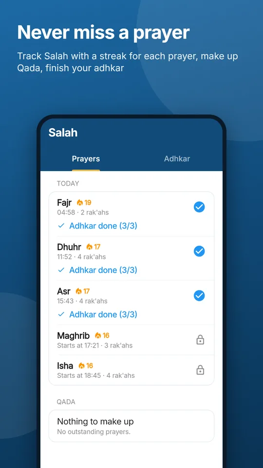 Salah: mark each prayer done or missed
