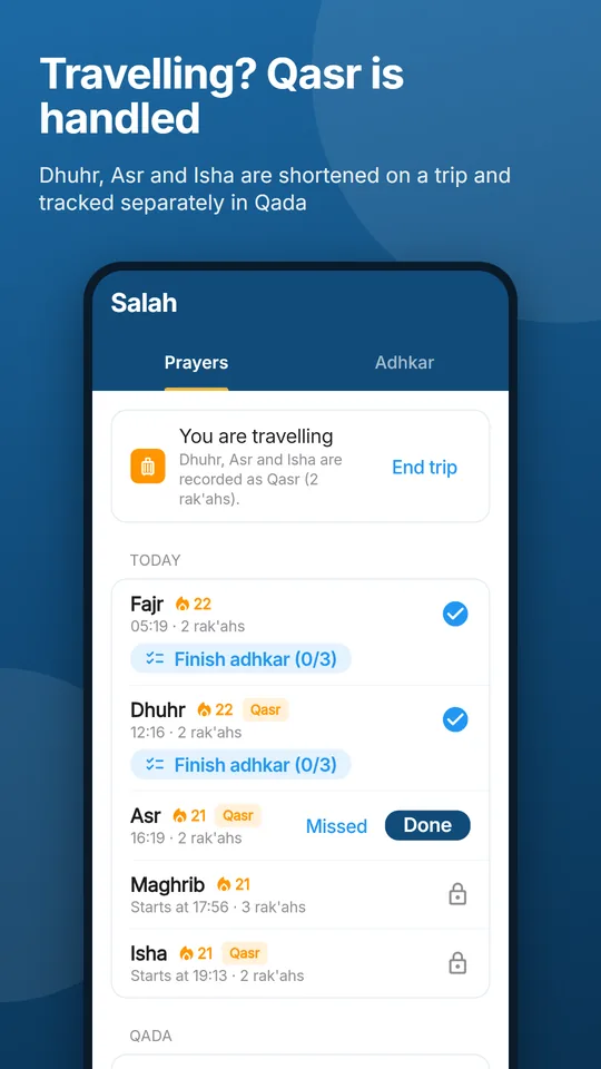 Qasr prayers while travelling